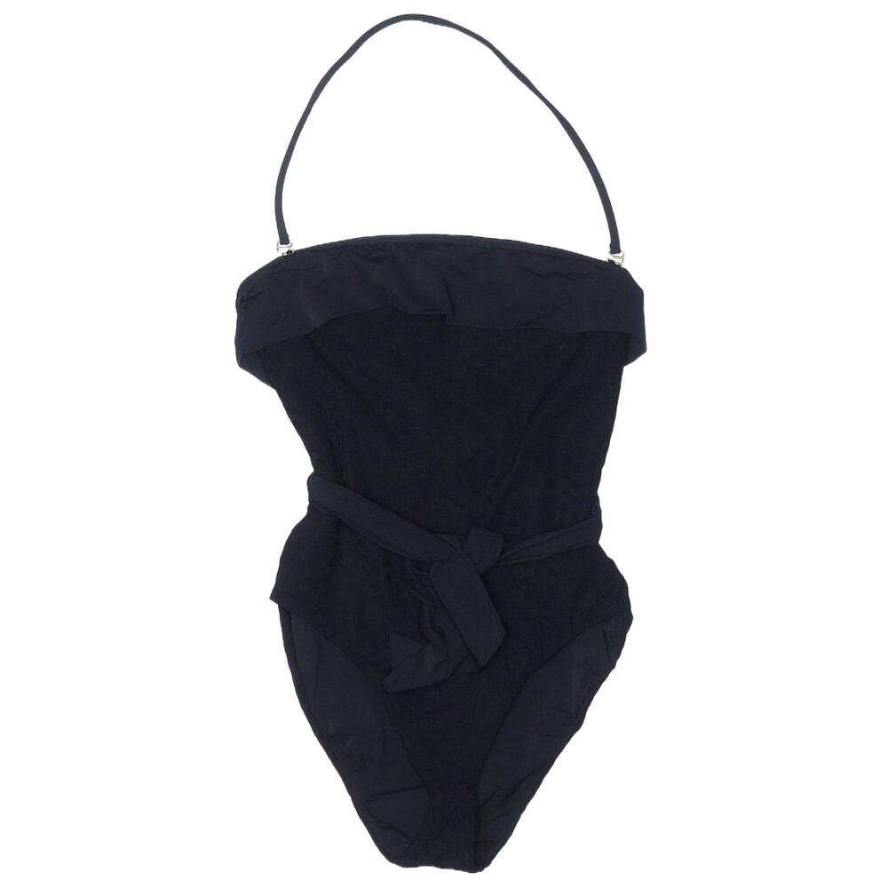 AMAIO Solene belted jacquard maillot one piece textured black luxe swimsuit Sz S - Picture 12 of 12